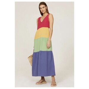 Marine Layer Corrine Gauze Maxi Dress Rainbow Strip Womens XL Sun Dress